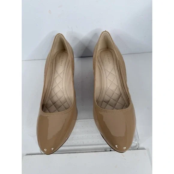 Cole Haan Grand.OS Beige Patent Leather Wedge Pumps Women's Size 10.5B - Picture 7 of 13